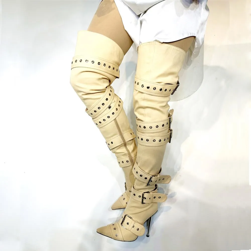 Thigh High Boots for Women Sexy Pointed Toe Stiletto High Heel Over The Knee Boots