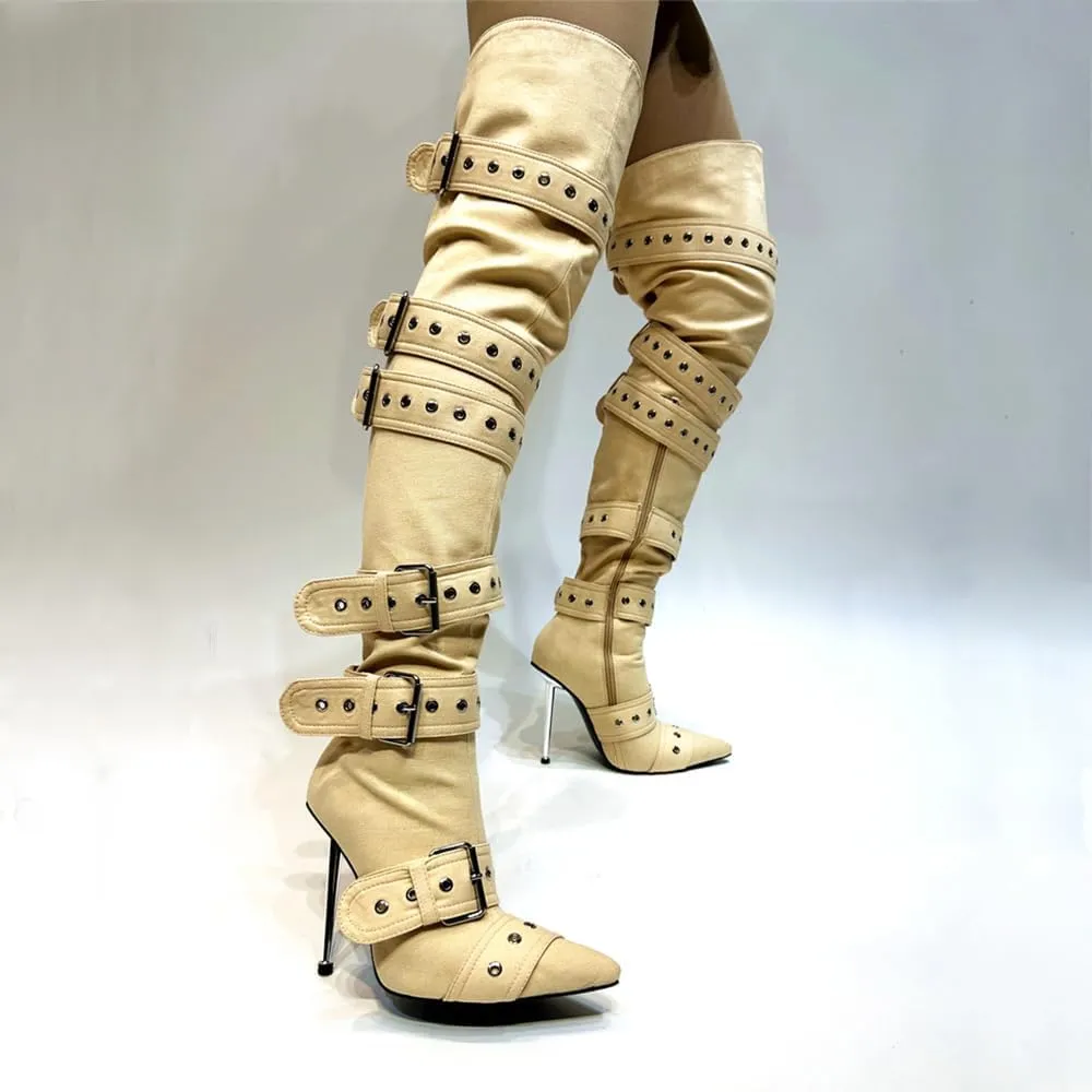 Thigh High Boots for Women Sexy Pointed Toe Stiletto High Heel Over The Knee Boots