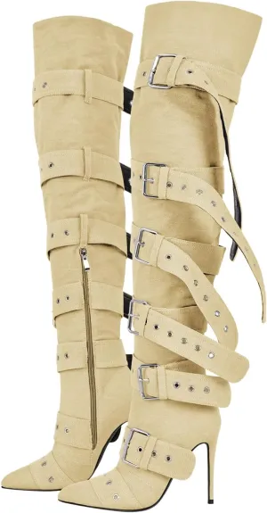 Thigh High Boots for Women Sexy Pointed Toe Stiletto High Heel Over The Knee Boots