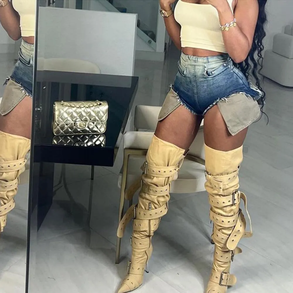 Thigh High Boots for Women Sexy Pointed Toe Stiletto High Heel Over The Knee Boots
