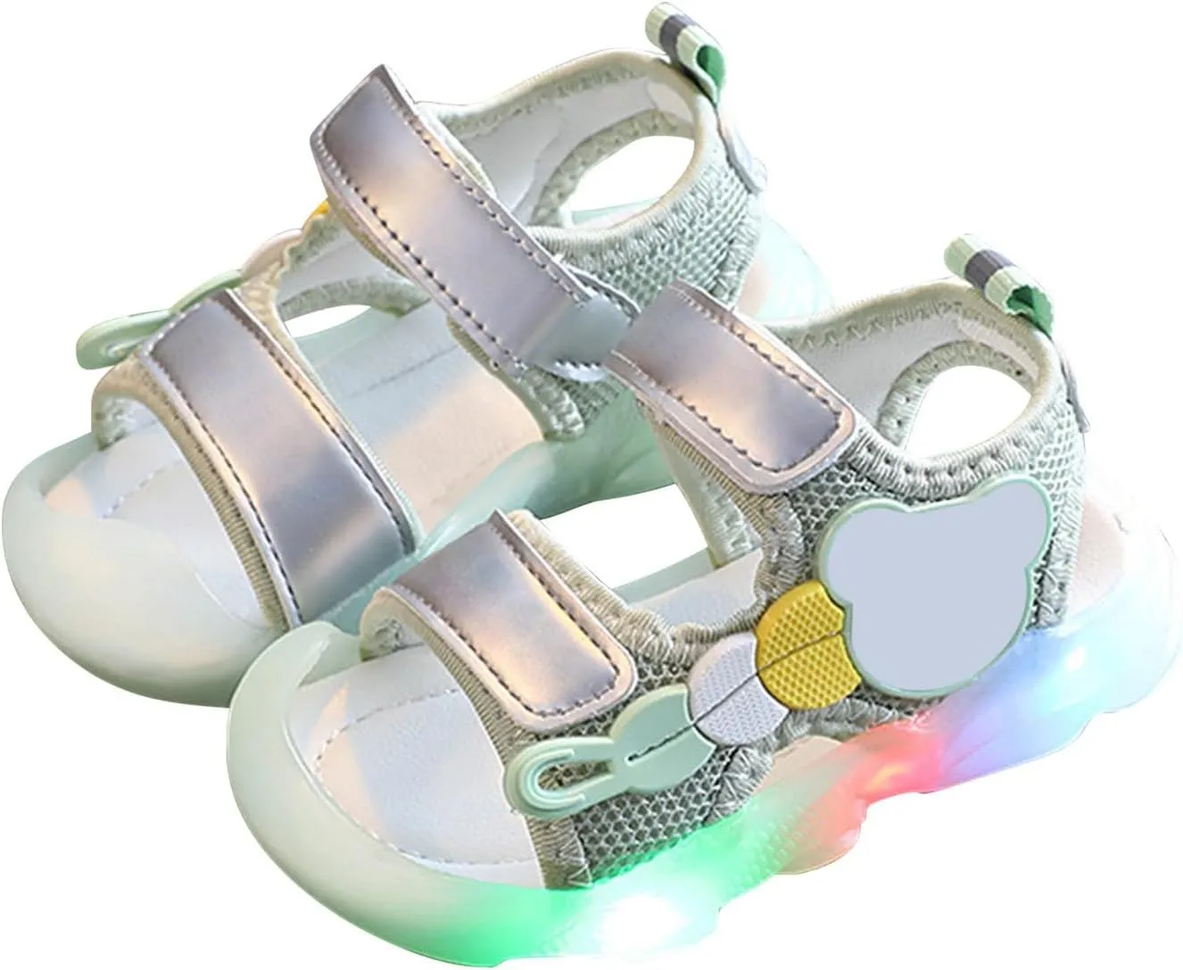 Toddler Girls Boys Light Up Sandals, Lightweight Non Slip Adjustable Strap Open Toe Beach Water Shoes for Kids