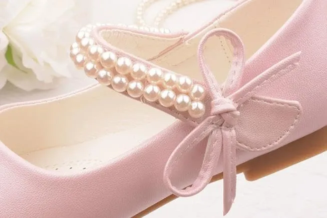 Toddler Girls Dress Shoes Flower Girl Flats Pearls Mary Jane Wedding Party Flora Shoes
