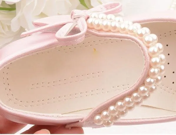 Toddler Girls Dress Shoes Flower Girl Flats Pearls Mary Jane Wedding Party Flora Shoes