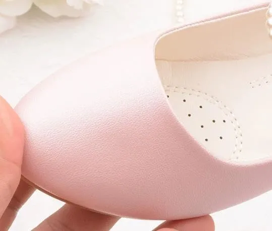 Toddler Girls Dress Shoes Flower Girl Flats Pearls Mary Jane Wedding Party Flora Shoes