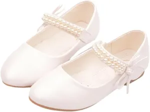 Toddler Girls Dress Shoes Flower Girl Flats Pearls Mary Jane Wedding Party Flora Shoes