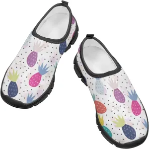 Tropical Pineapple Kids Running Shoes Low-Cut Polyester Fabric Sneakers for Boys and Girls Casual Tennis Shoes Breathable Laceless Wide Shoes