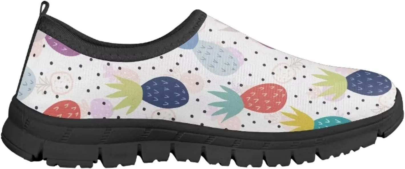 Tropical Pineapple Kids Running Shoes Low-Cut Polyester Fabric Sneakers for Boys and Girls Casual Tennis Shoes Breathable Laceless Wide Shoes