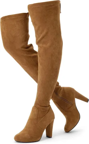 Vepose Womens Thigh High Over The Knee Boots Suede Fashion Long 3.5 Inch Heel Boots with Zipper