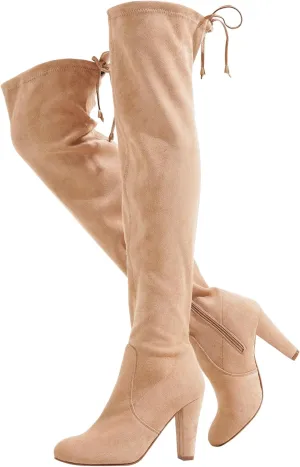 Vepose Womens Thigh High Over The Knee Boots Suede Fashion Long 3.5 Inch Heel Boots with Zipper