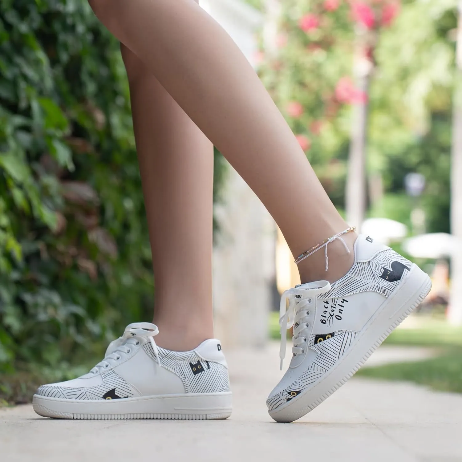 White Sneakers for Women - Handmade Women's Fashion Sneakers, Vegan Leather and Unique Design Dice Sneakers