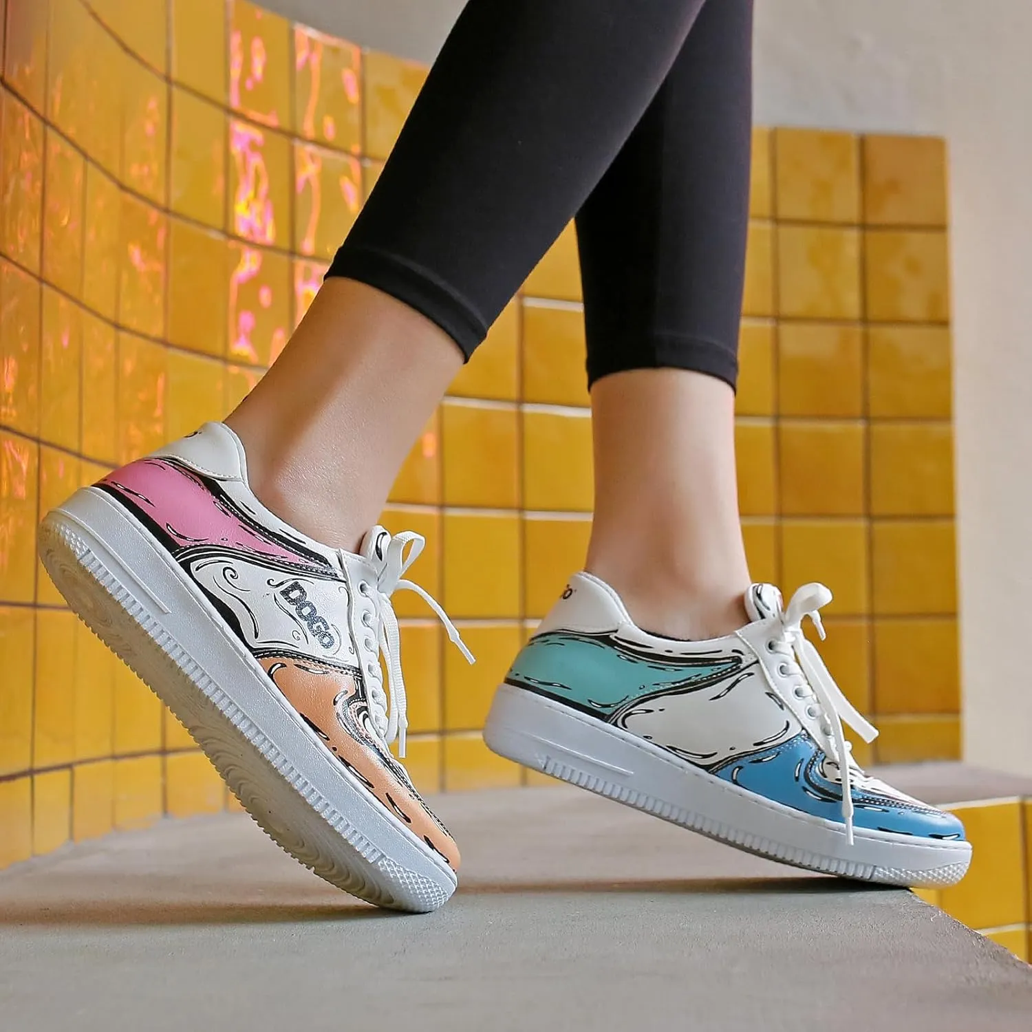 White Sneakers for Women - Handmade Women's Fashion Sneakers, Vegan Leather and Unique Design Dice Sneakers