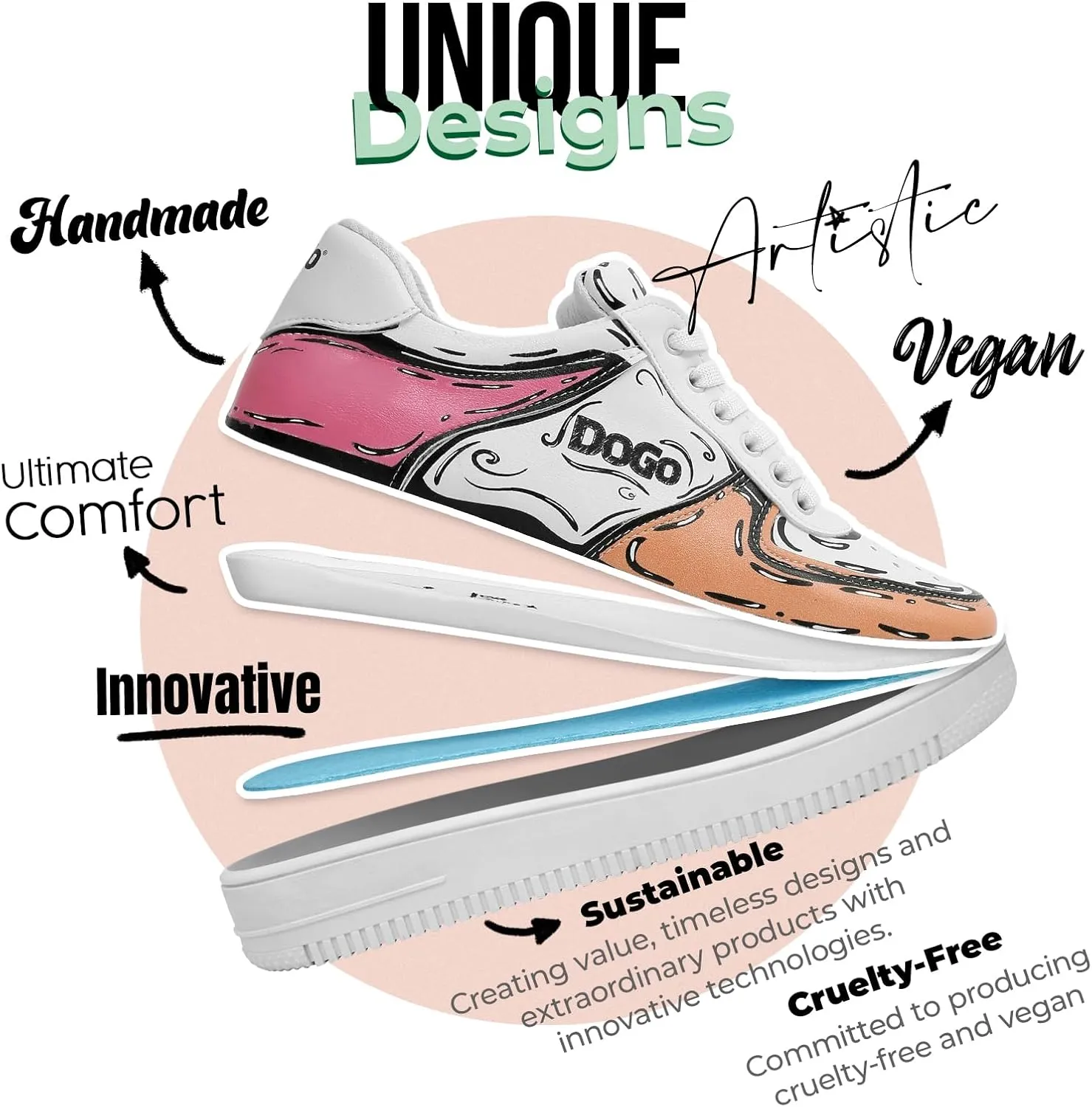 White Sneakers for Women - Handmade Women's Fashion Sneakers, Vegan Leather and Unique Design Dice Sneakers