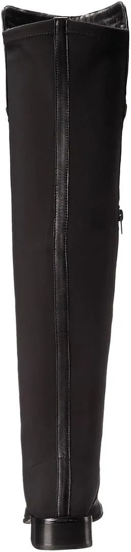 Women Riding Boots Thigh High Over the Knee Boots Spliced Leather Chunky Heel Stretch Side Zipper Flat Boots