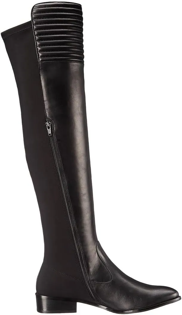 Women Riding Boots Thigh High Over the Knee Boots Spliced Leather Chunky Heel Stretch Side Zipper Flat Boots