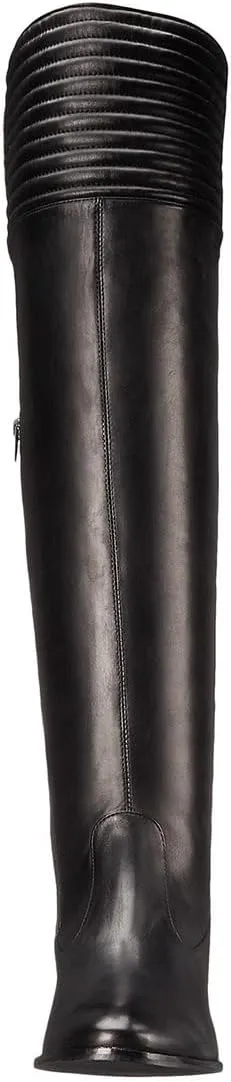 Women Riding Boots Thigh High Over the Knee Boots Spliced Leather Chunky Heel Stretch Side Zipper Flat Boots