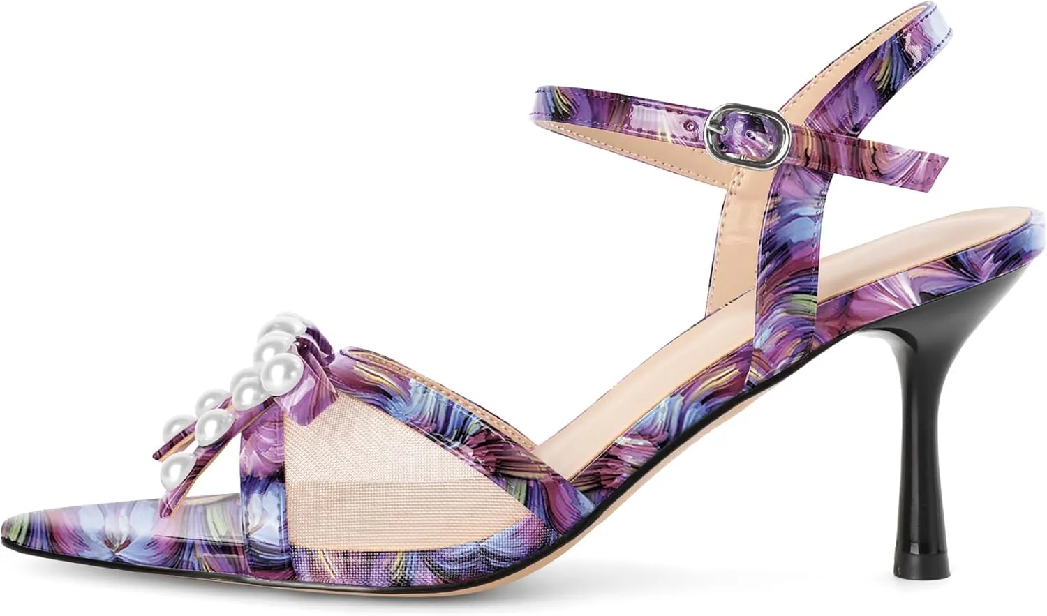 Women Stiletto Heel Sandals Strappy Heels Open Toe Sandals Slingback Heel Sandals Comfort Dressy Pearl Heels Evening Party 3.5 Inch