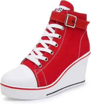 Women's Canvas Casual Shoes Dating Platform Slip-On High Top Sneakers Rubber Sole Wedge High Top Fashion Sneakers