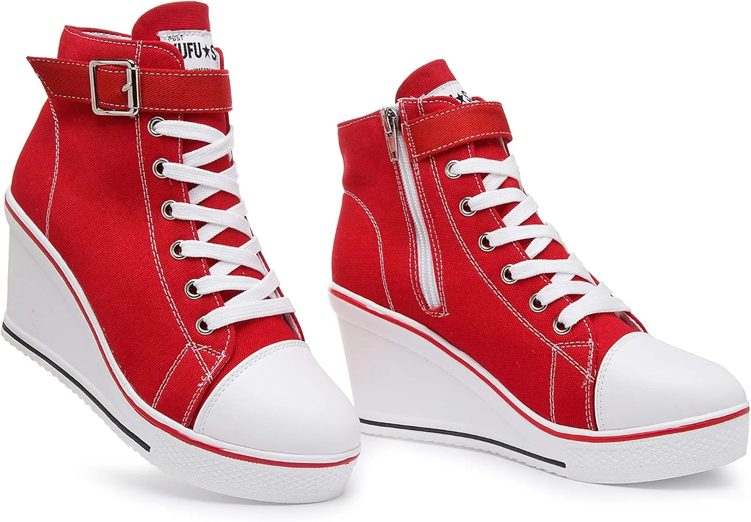 Women's Canvas Casual Shoes Dating Platform Slip-On High Top Sneakers Rubber Sole Wedge High Top Fashion Sneakers