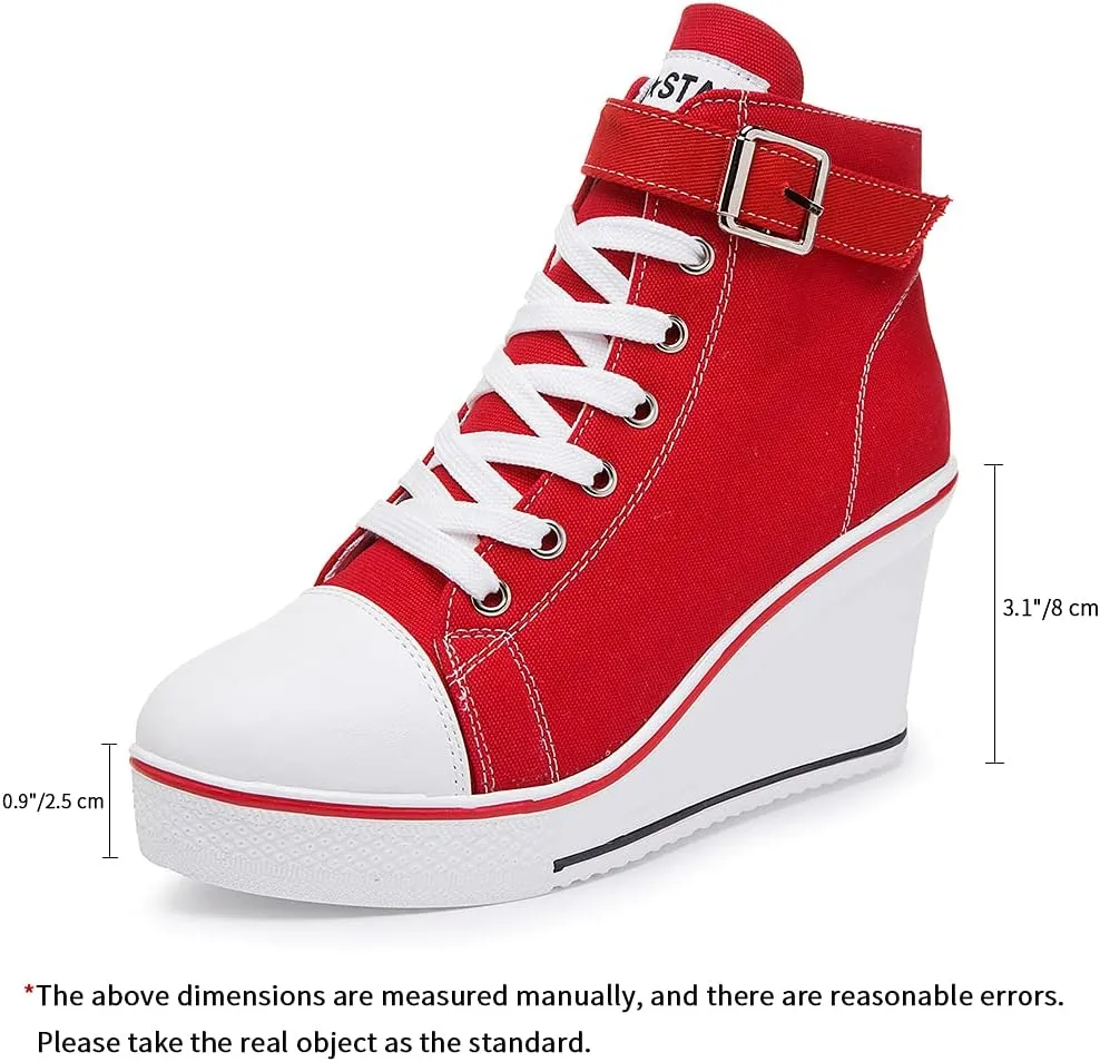 Women's Canvas Casual Shoes Dating Platform Slip-On High Top Sneakers Rubber Sole Wedge High Top Fashion Sneakers