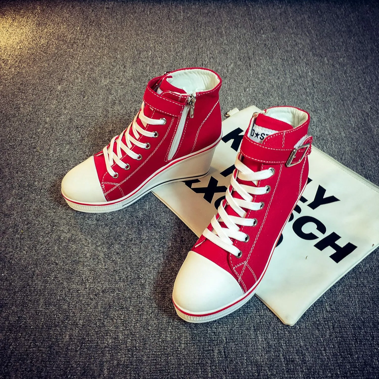 Women's Canvas Casual Shoes Dating Platform Slip-On High Top Sneakers Rubber Sole Wedge High Top Fashion Sneakers