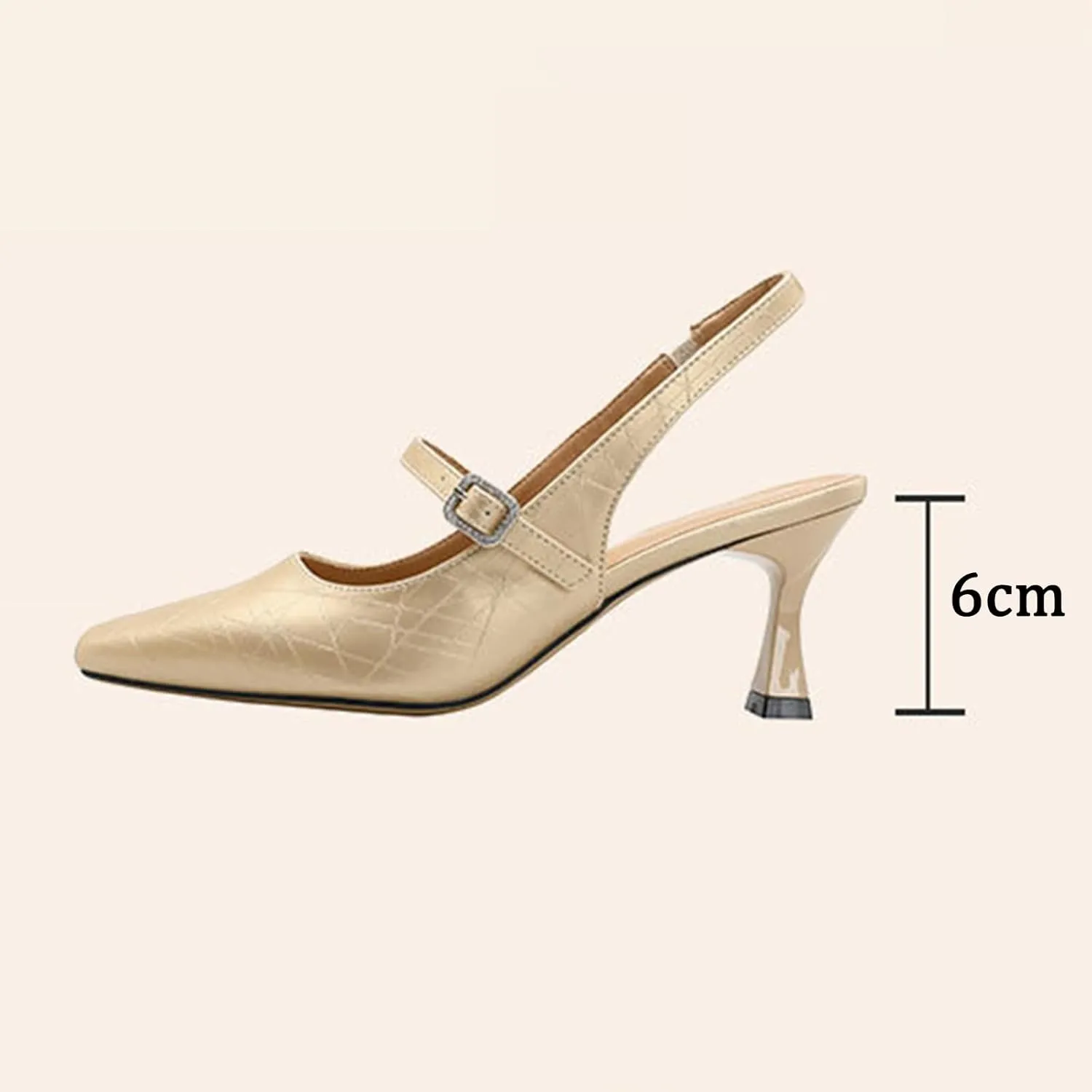 Women's Closed Pointed Toe Slingback Pumps Sandals - Slip-on For Parties - Stylish Silver French Mary Jane Single Shoes With Thin Heels