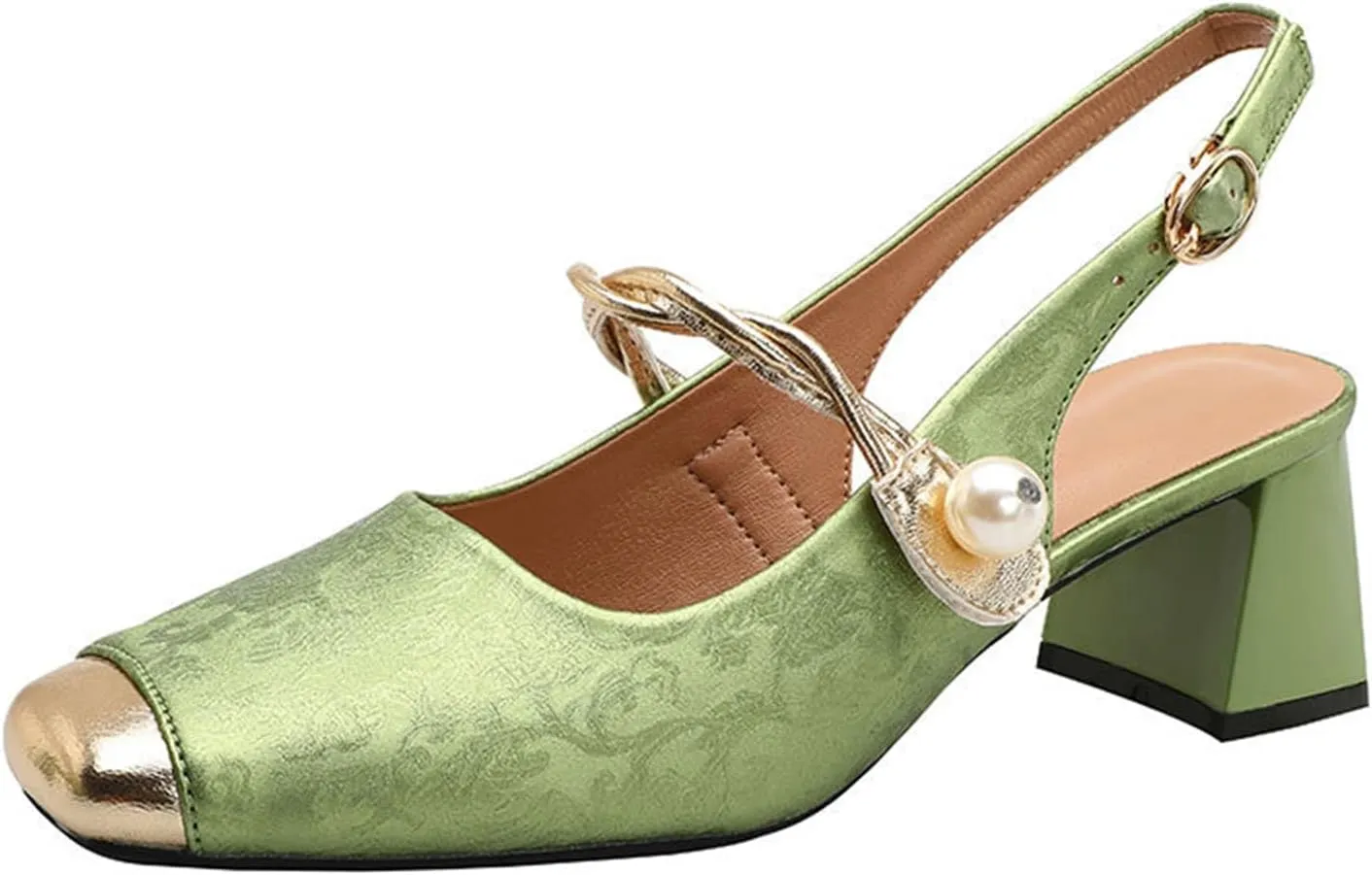 Women's Closed Pointed Toe Slingback Sandals - Slip-on Pumps For Parties, Proms - Summer Mary Janes With Chunky Heels
