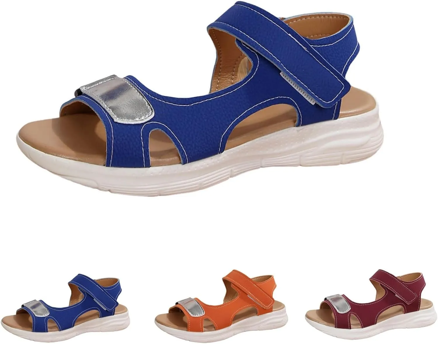 Womens Comfortable Flat Sandals Summer Beach Adjustable Strappy Leather Casual Sandals Fashion Open Toe Lightweight Yoga Walking Swimming Shoes Indoor Outdoor