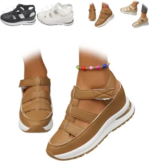 Women's Hollow Out Breathable Platform Wedge Sandals Sneakers, Womens Stylish Casual Closed Toe Sandal Adjustable Strap