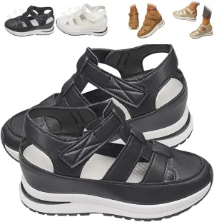 Women's Hollow Out Breathable Platform Wedge Sandals Sneakers, Womens Stylish Casual Closed Toe Sandal Adjustable Strap