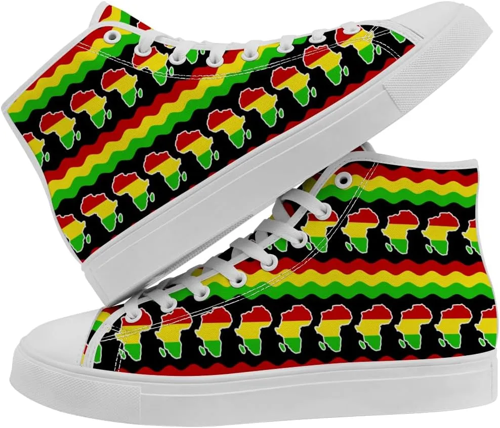 Women's Men's African High Top Canvas Shoes Juneteenth High Top Sneakers Lace Up Casual Shoes Gifts for Men Women