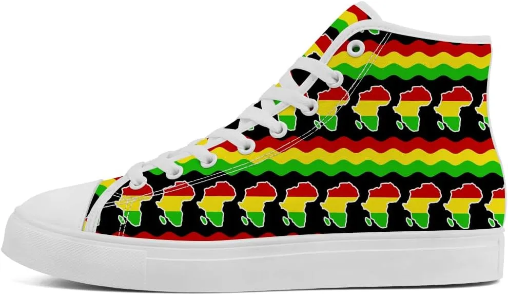 Women's Men's African High Top Canvas Shoes Juneteenth High Top Sneakers Lace Up Casual Shoes Gifts for Men Women