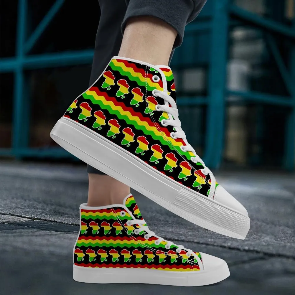 Women's Men's African High Top Canvas Shoes Juneteenth High Top Sneakers Lace Up Casual Shoes Gifts for Men Women