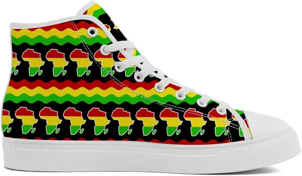 Women's Men's African High Top Canvas Shoes Juneteenth High Top Sneakers Lace Up Casual Shoes Gifts for Men Women