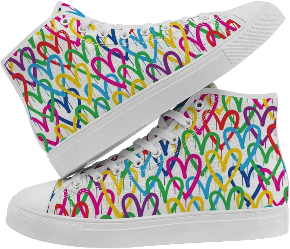 Women's Men's Rainbow High Top Sneakers LGBT High Top Canvas Shoes Lace Up Casual Shoes Gifts for Boyfriend Girlfriend