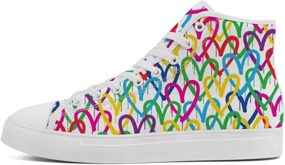 Women's Men's Rainbow High Top Sneakers LGBT High Top Canvas Shoes Lace Up Casual Shoes Gifts for Boyfriend Girlfriend