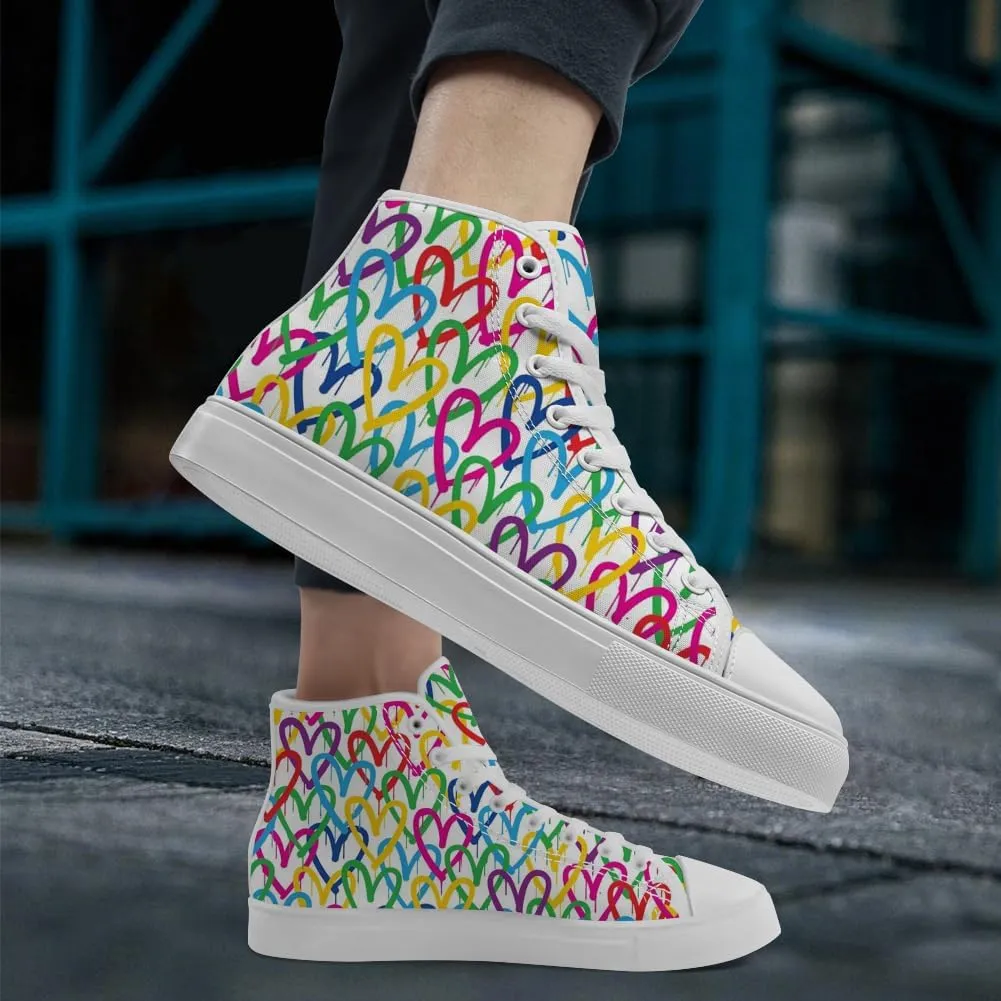 Women's Men's Rainbow High Top Sneakers LGBT High Top Canvas Shoes Lace Up Casual Shoes Gifts for Boyfriend Girlfriend