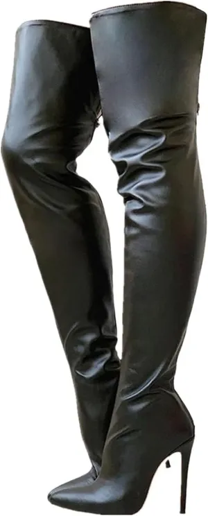 Women's Over The Knee Boots Pointed Toe Stiletto High Heels Thigh High Boots Zipper PU Fashion Fall Long Sexy Boots
