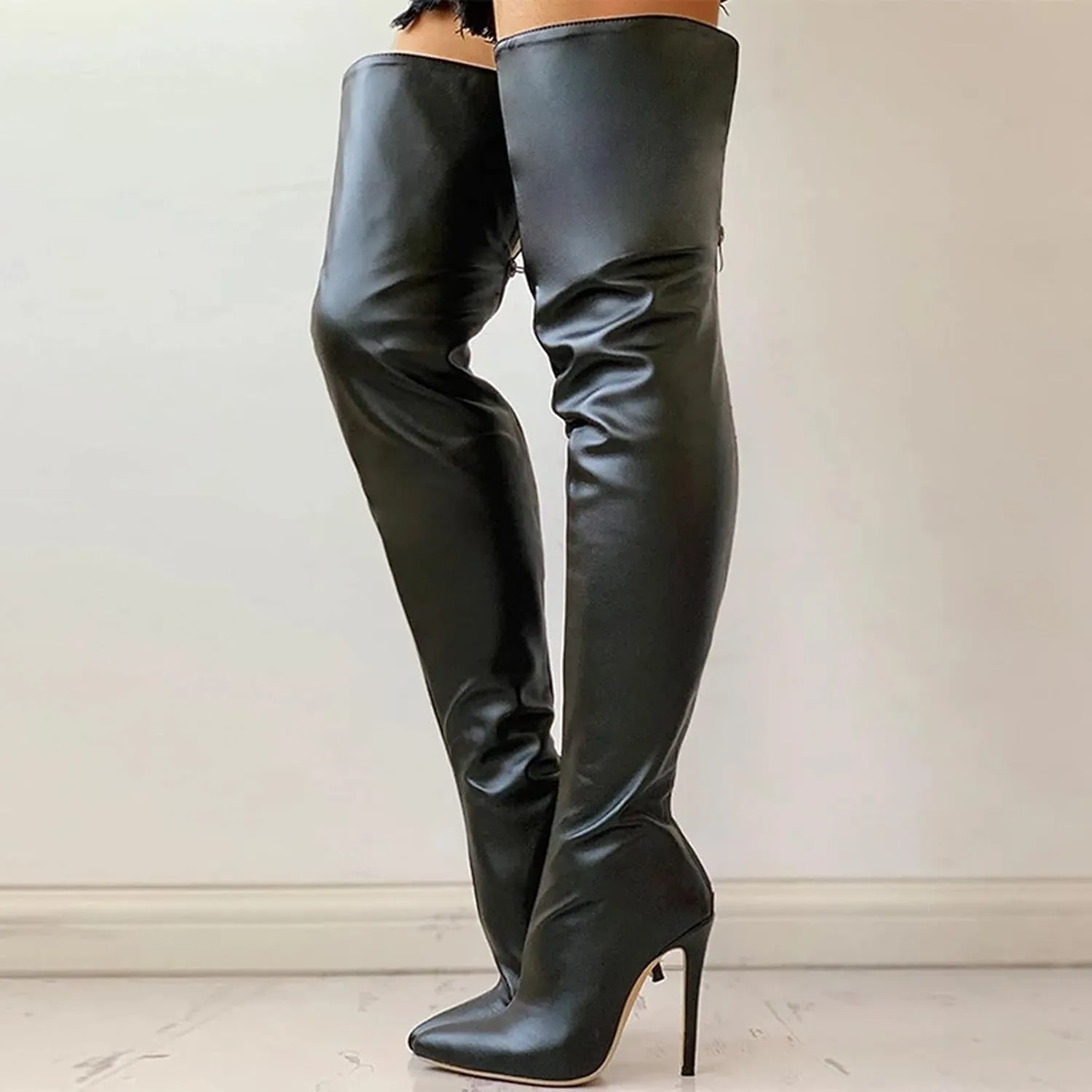 Women's Over The Knee Boots Pointed Toe Stiletto High Heels Thigh High Boots Zipper PU Fashion Fall Long Sexy Boots