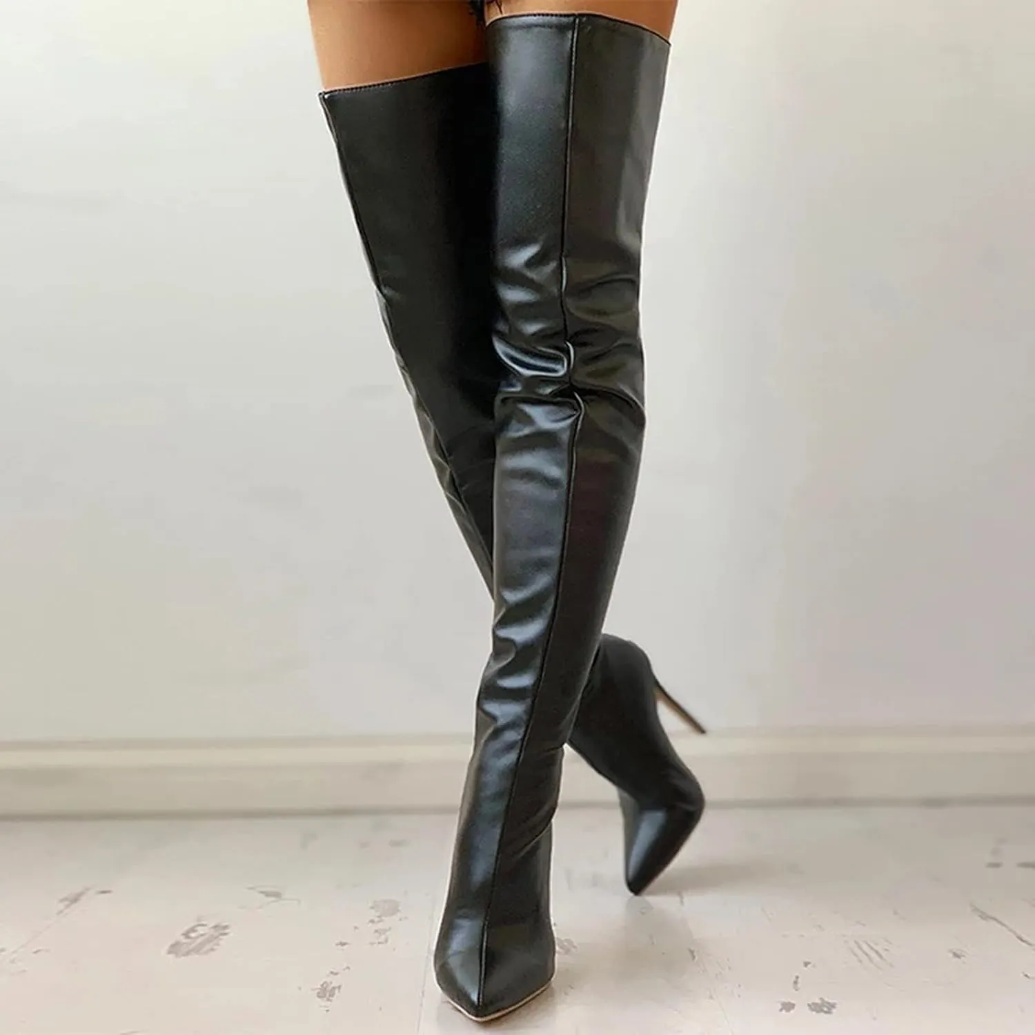 Women's Over The Knee Boots Pointed Toe Stiletto High Heels Thigh High Boots Zipper PU Fashion Fall Long Sexy Boots