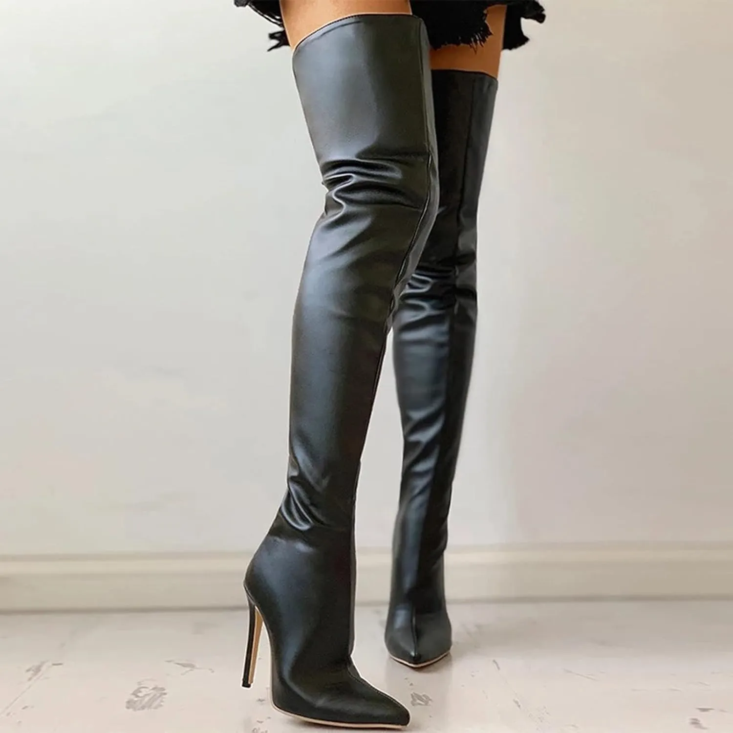 Women's Over The Knee Boots Pointed Toe Stiletto High Heels Thigh High Boots Zipper PU Fashion Fall Long Sexy Boots