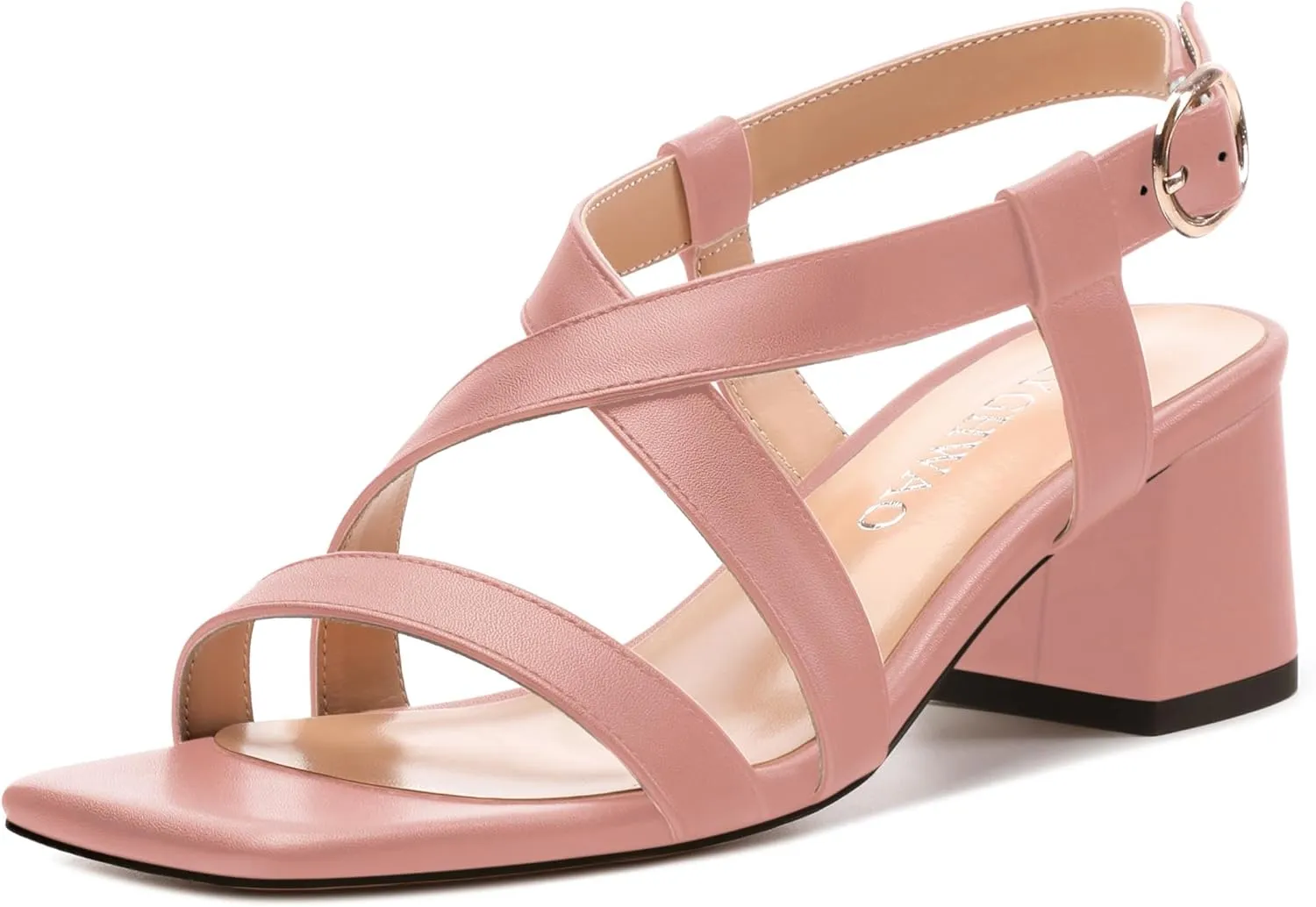 Womens Sandals Buckle Adjustable Strap Square Open Toe Chunky Heels Fashion Solid Matte Sandals