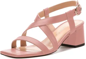 Womens Sandals Buckle Adjustable Strap Square Open Toe Chunky Heels Fashion Solid Matte Sandals
