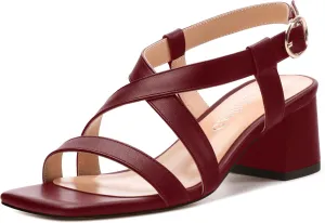 Womens Sandals Buckle Adjustable Strap Square Open Toe Chunky Heels Fashion Solid Matte Sandals
