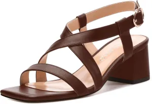 Womens Sandals Buckle Adjustable Strap Square Open Toe Chunky Heels Fashion Solid Matte Sandals