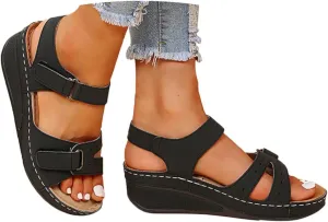 Womens Sandals with Arch Support Double Adjustable Strap Wedge Comfortable Breathable Open Toe Orthopedic Sandals