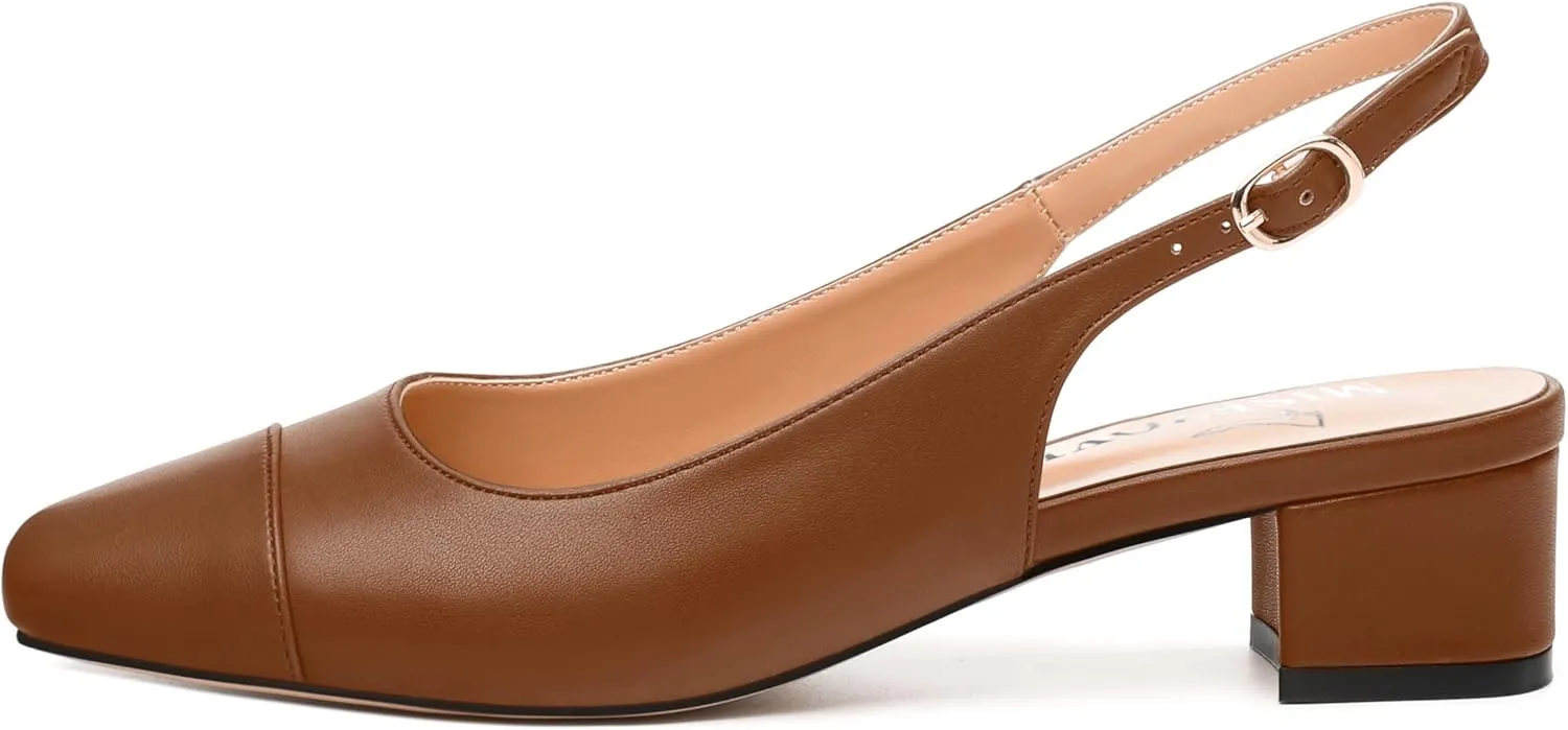 Womens Sqaure Toe Block Heel Slingback Pumps