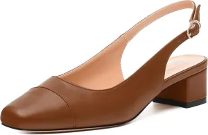 Womens Sqaure Toe Block Heel Slingback Pumps