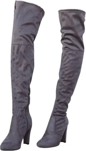 Womenyiaor Over the Knee Boots for Women, Platform Thigh High Boots Chunky Heel Knee High Boots Fashion Long Boot Round Toe Stretch Suede Over-the-Knee Boots Sexy Fall Boots