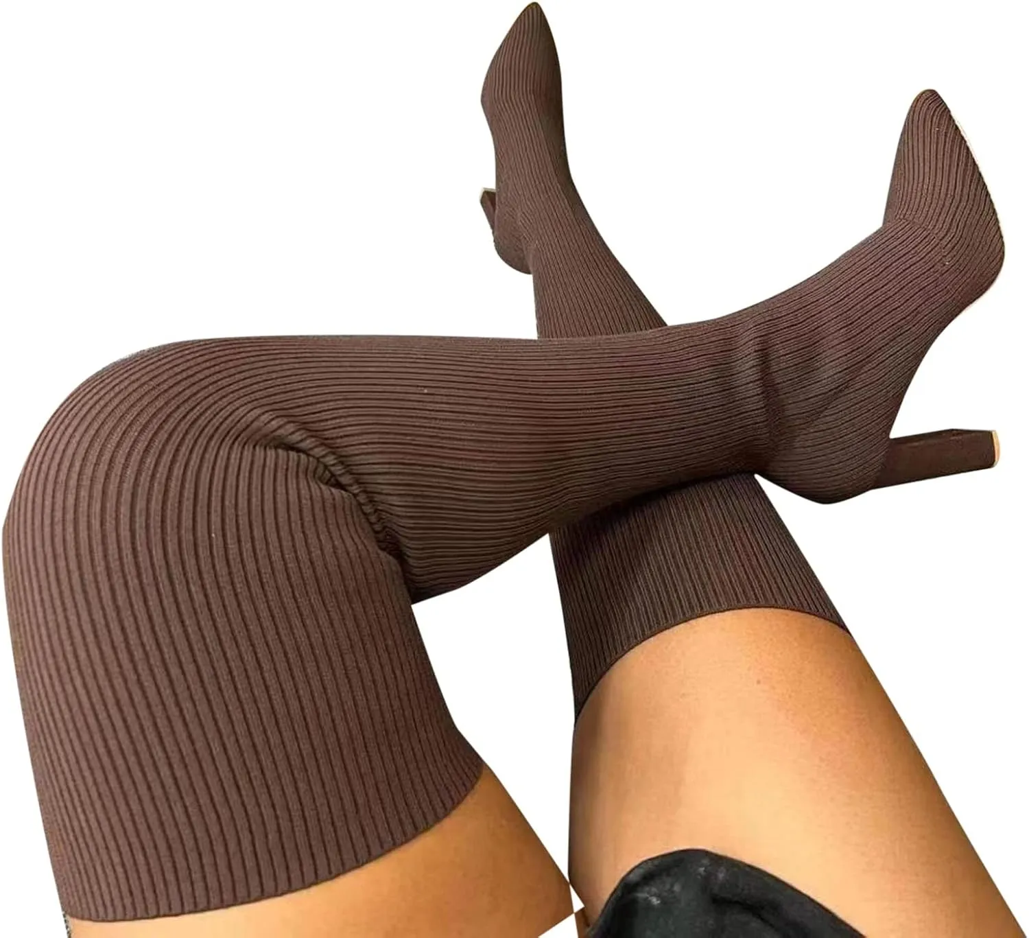 Womenyiaor Over the Knee Boots for Women, Platform Thigh High Boots Chunky Heel Knee High Boots Fashion Long Boot Round Toe Stretch Suede Over-the-Knee Boots Sexy Fall Boots