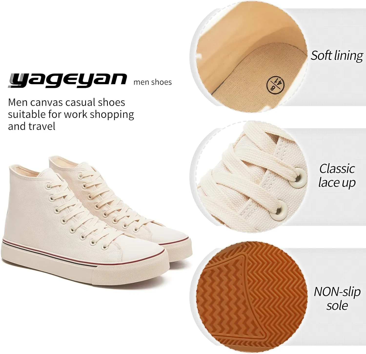 yageyan Mens High Top Canvas Sneakers Fashion Lace up Walking Shoes Casual Classic